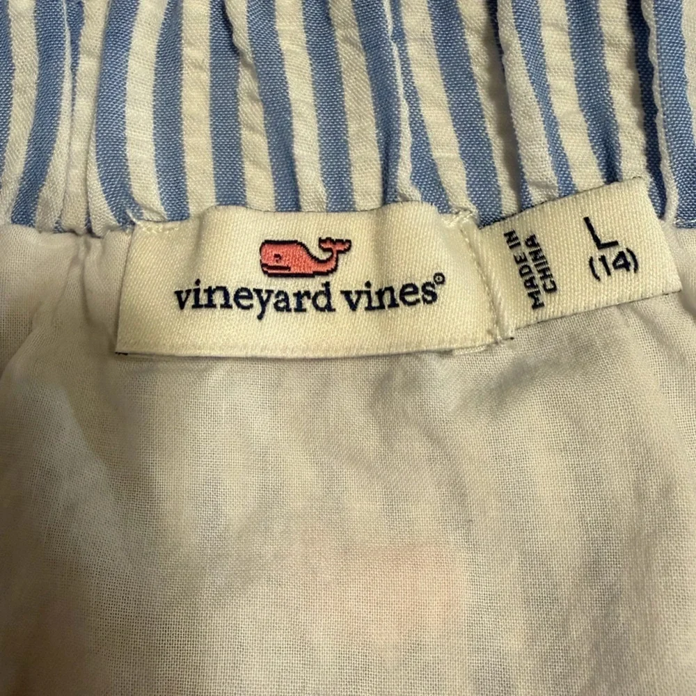 Vineyard Vines Girls Seersucker Pink Whale Skirt Blue White Striped Size 14 - Picture 2 of 5